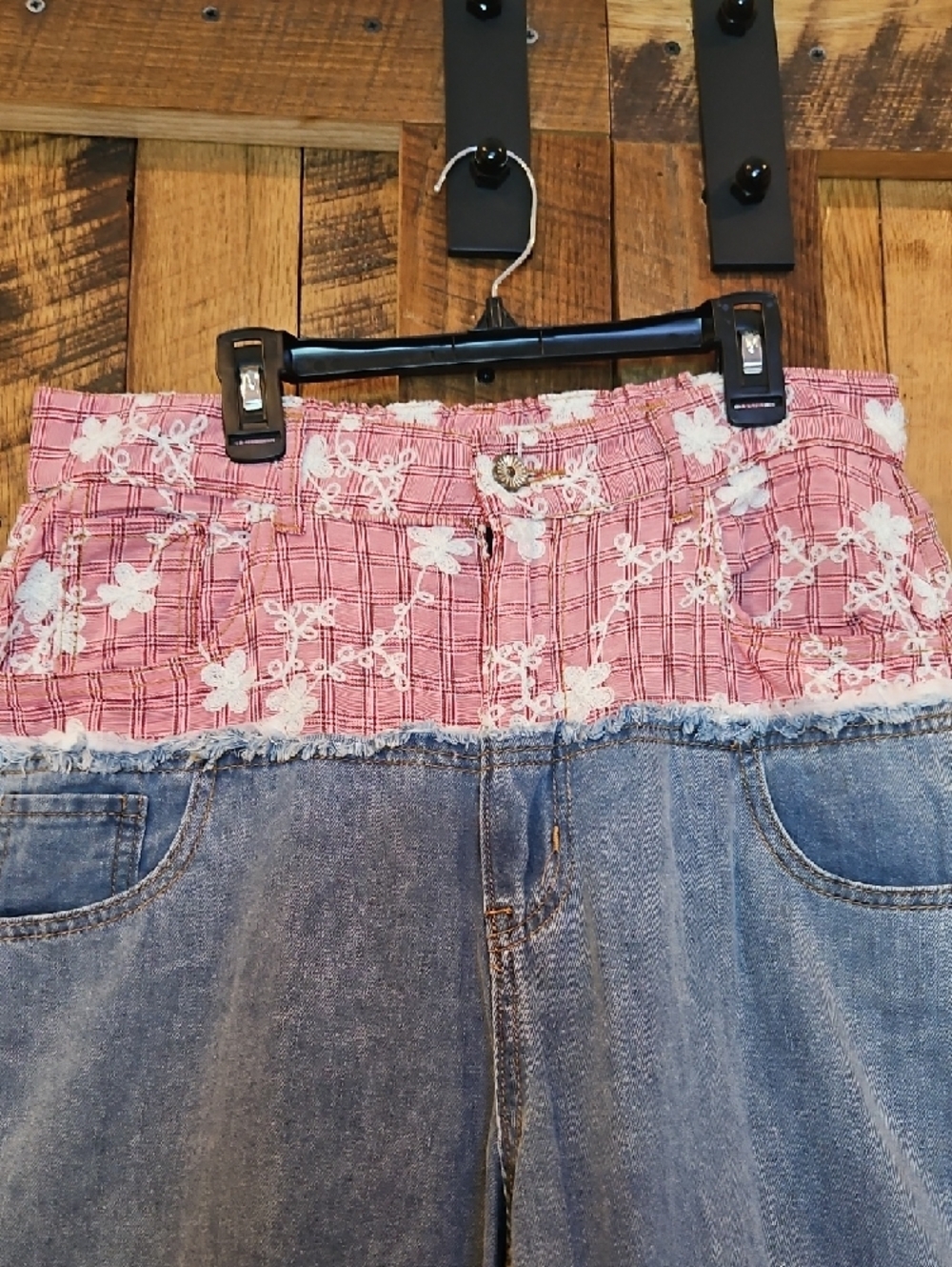 334 POL Two-Tone Denim Jeans with Pink Floral Waistband - Picture 4 of 13